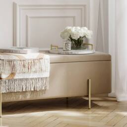 Lemon Pavilion Furniture Lola Storage Ottoman - L45 x W116 x H45 cm - Beige/Brushed Gold in Beige - Size: 1 Pack - thumbnail 2