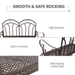OUTSUNNY Rocking Chair Swing Bench Loveseat Metal Bronze Garden Outdoor - thumbnail 6
