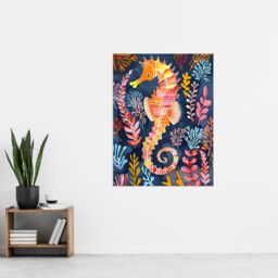 "Artery8 Vibrant Seahorse Colourful Coral Reef Folk Art Wall Art Print - Size: W12"" x H16""" - thumbnail 4