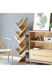 Living and Home 9-Tier Rustic Standing Tree Bookshelf Wood Display Rack in Brown - thumbnail 6