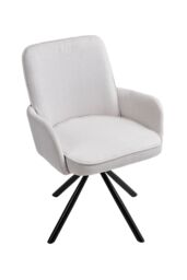 Living and Home Linen Modern Swivel Chair with Black Legs in White - thumbnail 2