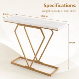 Costway Modern Console Table Faux Marble Narrow Entryway Hallway Table Accent Desk 100cm in White - thumbnail 2