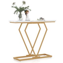 Costway Modern Console Table Faux Marble Narrow Entryway Hallway Table Accent Desk 100cm in White