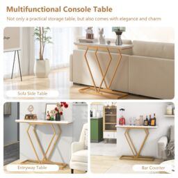 Costway Modern Console Table Faux Marble Narrow Entryway Hallway Table Accent Desk 100cm in White - thumbnail 6