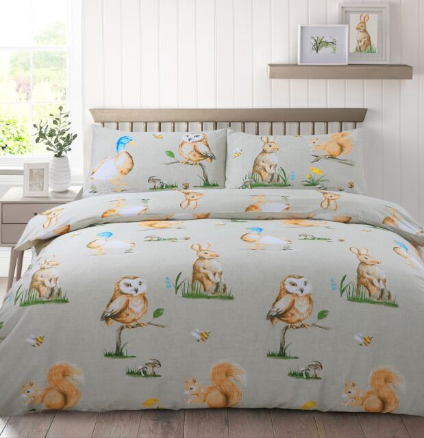 Velosso Country Animals Cotton Rich Printed Duvet Cover & Pillowcase Set in Grey - Size: Double - image 1