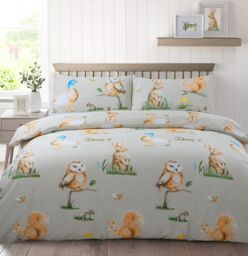 Velosso Country Animals Cotton Rich Printed Duvet Cover & Pillowcase Set in Grey - Size: Double - thumbnail 1