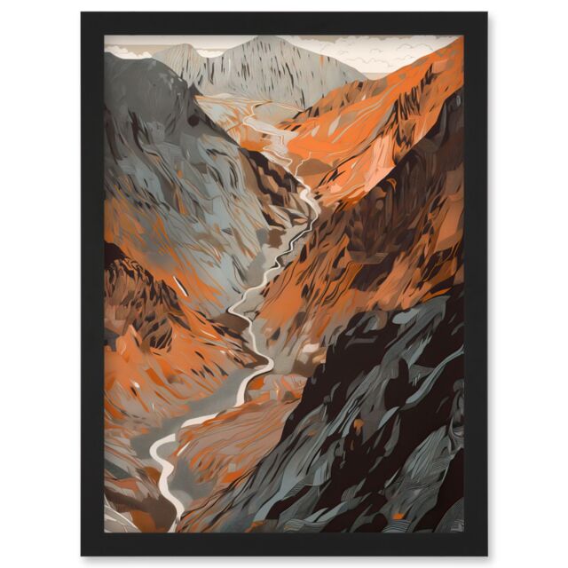 Artery8 Scaffel Pike Hiking Trail Rocky Mountain Landscape Artwork Framed Wall Art Print A4 in Black - image 1