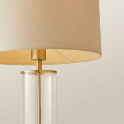 ValueLights Balan Glass & Matt Gold Table Lamp with Fabric Drum Lamp Shade in Natural - thumbnail 3