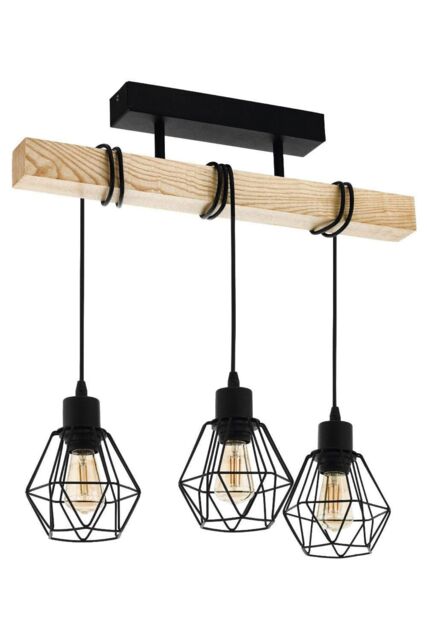 Eglo Townshend Natural Wood & Metal 3 Light Ceiling Pendant in Light Brown - image 1