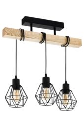 Eglo Townshend Natural Wood & Metal 3 Light Ceiling Pendant in Light Brown - thumbnail 1