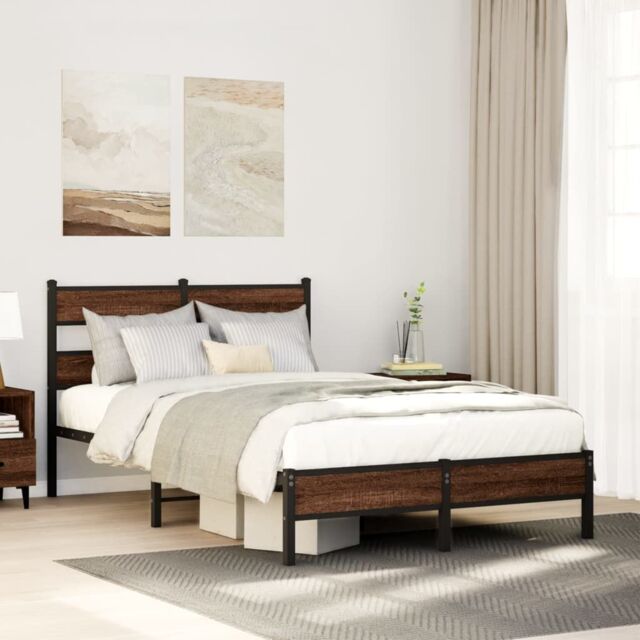 Berkfield Home Bed Frame without Mattress Brown Oak 120x190 cm Small Double Engineered Wood - image 1