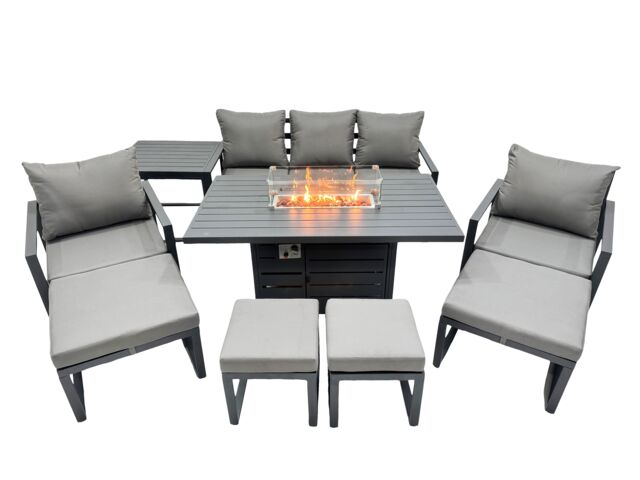 Fimous 9 Seat Aluminium Gas Fire Pit Table Sets with 4 Stools Side Table in Dark Grey - image 1