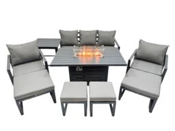 Fimous 9 Seat Aluminium Gas Fire Pit Table Sets with 4 Stools Side Table in Dark Grey - thumbnail 2