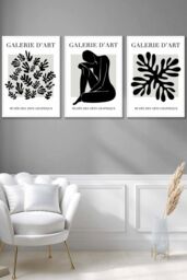 ARTZE Matisse Floral & Nude in Black & Beige Framed Wall Art - Large in White - Size: W53 cm x H73 cm x D20mm - thumbnail 1