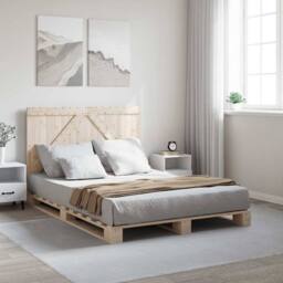 Berkfield Home Bed Frame without Mattress with Headboard 140x200 cm Solid Wood in Natural - thumbnail 2