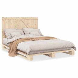 Berkfield Home Bed Frame without Mattress with Headboard 140x200 cm Solid Wood in Natural - thumbnail 1