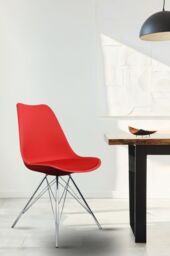 Fusion Living Soho Plastic Dining Chair with Chrome Metal Legs in Red