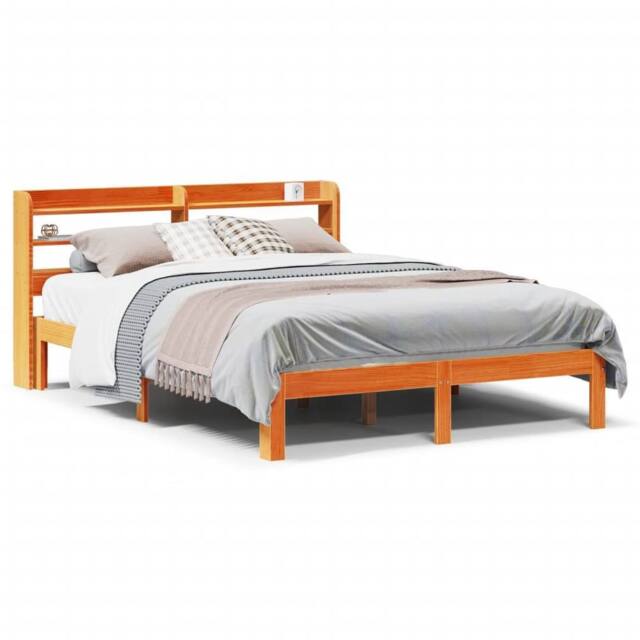 Berkfield Home Bed Frame without Mattress Wax Brown 135x190 cm Double Solid Wood Pine - image 1