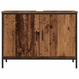Berkfield Home Sturdy Bathroom Sink Cabinet Old Wood 60x33x60 cm Engineered Wood in Brown - Size: 60 x 33 x 60 cm - thumbnail 4