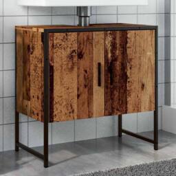 Berkfield Home Sturdy Bathroom Sink Cabinet Old Wood 60x33x60 cm Engineered Wood in Brown - Size: 60 x 33 x 60 cm - thumbnail 2