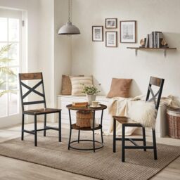 VASAGLE Ergonomic Industrial Dining Chairs Set of 2 Steel Frame in Brown