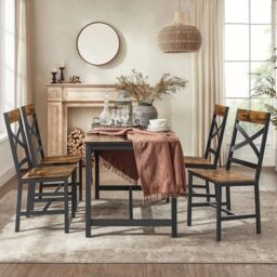 VASAGLE Ergonomic Industrial Dining Chairs Set of 2 Steel Frame in Brown - thumbnail 2