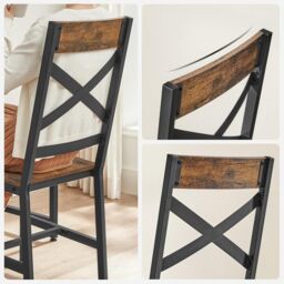 VASAGLE Ergonomic Industrial Dining Chairs Set of 2 Steel Frame in Brown - thumbnail 4