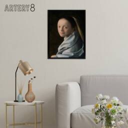 "Artery8 Study of a Young Woman Vermeer Vintage Black Framed Canvas Wall Art - Size: W12"" x H16""" - thumbnail 3