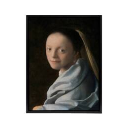 "Artery8 Study of a Young Woman Vermeer Vintage Black Framed Canvas Wall Art - Size: W12"" x H16""" - thumbnail 1