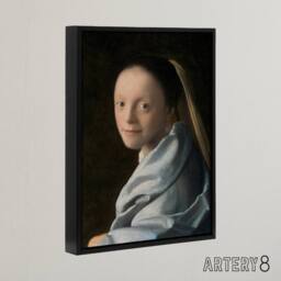 "Artery8 Study of a Young Woman Vermeer Vintage Black Framed Canvas Wall Art - Size: W12"" x H16""" - thumbnail 2