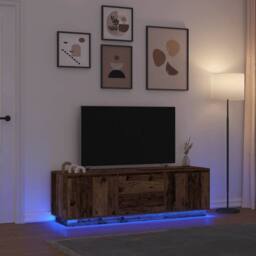 Berkfield Home TV Cabinet with LED Lights Old Wood 160.5x41x50 cm in Brown - thumbnail 2