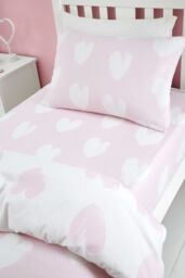 Catherine Lansfield 'Brushed Cotton Hearts' Fitted Sheet in Pink - Size: Single - thumbnail 1