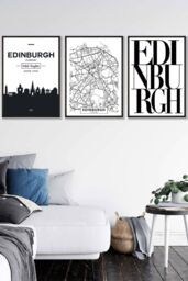 ARTZE EDINBURGH Skyline Street Map City Prints Framed Wall Art - Large in Black - Size: W53 cm x H73 cm x D20mm - thumbnail 1