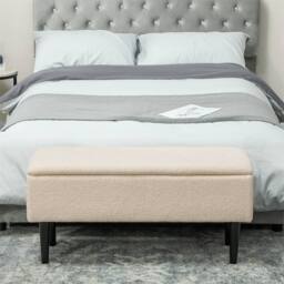 "Kelvenix Cream White 15"" Modern Ottoman Storage Box - Size: 0.6m2" - thumbnail 3