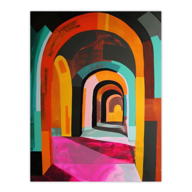 "Artery8 Arch Corridor Vibrant Colourful Abstract Painting Wall Art Print - Size: W24"" x H32""" - image 1