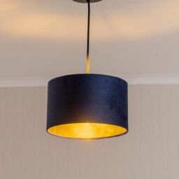 ValueLights Reni Navy Velvet with Metallic Gold Inner Easy Fit Ceiling Lamp Shade in Dark Navy - Size: Small