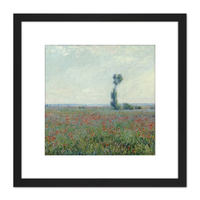 Artery8 Claude Monet Poppy Field Painting 8X8 Inch Square Wooden Framed Wall Art Print Picture with Mount in Black - image 1
