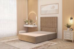 "Somnior Alexas Divan Bed Base with 54"" Floor Standing Headboard Plush Velvet in Beige - Size: Small Single" - thumbnail 1