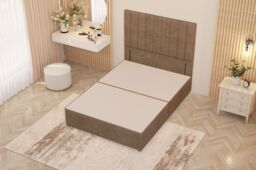 "Somnior Alexas Divan Bed Base with 54"" Floor Standing Headboard Plush Velvet in Beige - Size: Small Single" - thumbnail 3