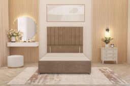 "Somnior Alexas Divan Bed Base with 54"" Floor Standing Headboard Plush Velvet in Beige - Size: Small Single" - thumbnail 2