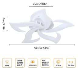 Pheashine Modern White 5-Petal LED Ceiling Light 60W 3000K 58x58cm Warm White - Size: 58x58 cm - thumbnail 4