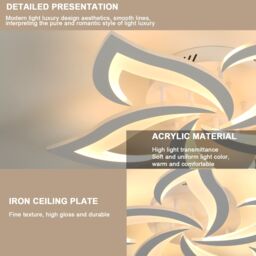 Pheashine Modern White 5-Petal LED Ceiling Light 60W 3000K 58x58cm Warm White - Size: 58x58 cm - thumbnail 3
