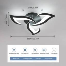 Goeco LED Flower Ceiling Light, 36W, Modern Ceiling Light 6500K for Bedroom in Black - thumbnail 5