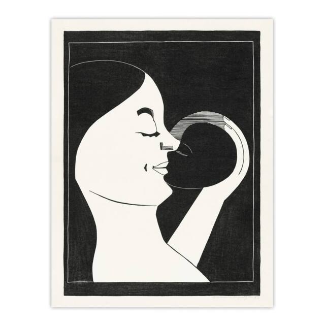 "Artery8 Mother & Child Stylised Painting De Mesquita Wall Art Poster Print in Black - Size: W18"" x H24""" - image 1