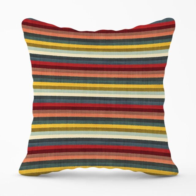 Warren Reed - Designer Multicolour Striped Brish Pattern Outdoor Cushion in Green - Size: 60 cm x 60 cm - image 1