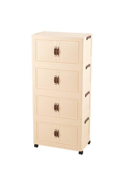 Living and Home Foldable 4-Tier Rolling Storage Cabinet with Magnetic Doors in Cream - image 1