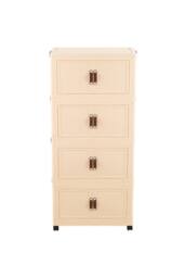 Living and Home Foldable 4-Tier Rolling Storage Cabinet with Magnetic Doors in Cream - thumbnail 3