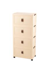Living and Home Foldable 4-Tier Rolling Storage Cabinet with Magnetic Doors in Cream