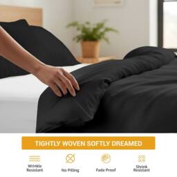 Pamposh Egyptian Cotton Duvet Cover Set - Soft, Breathable With Zipper Closure in Black - Size: Double - thumbnail 6