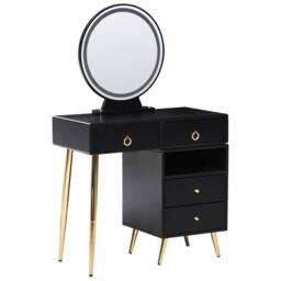 Wyld and Coco Glam Dressing Table Black and Gold - MDF 6 Drawers LED Mirror - thumbnail 5